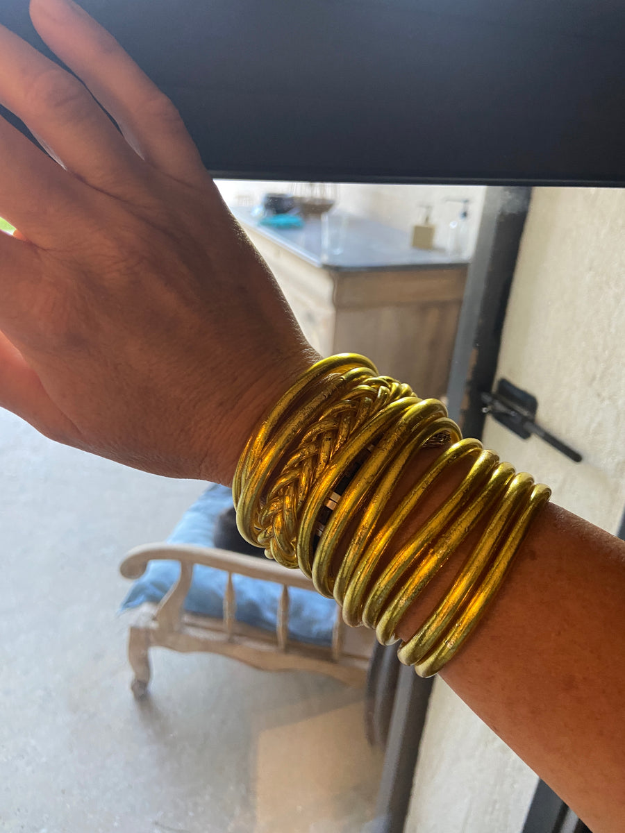 Jonc bouddhiste porte-bonheur, bracelet tibetain doré